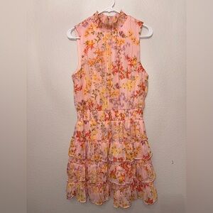 Sam and Jess Pink Floral Ruffle Tiered Mini Dress Size Large